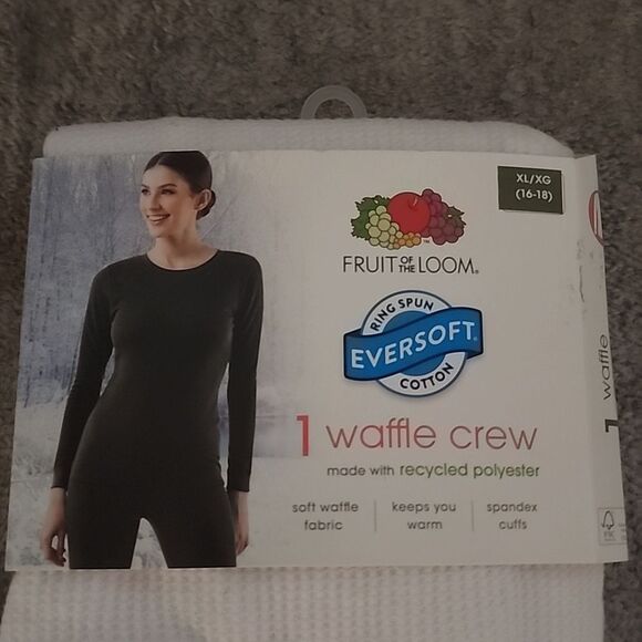 White Fruit of the Loom Women's Eversoft Waffle Thermal Top Size XL - Picture 7 of 9